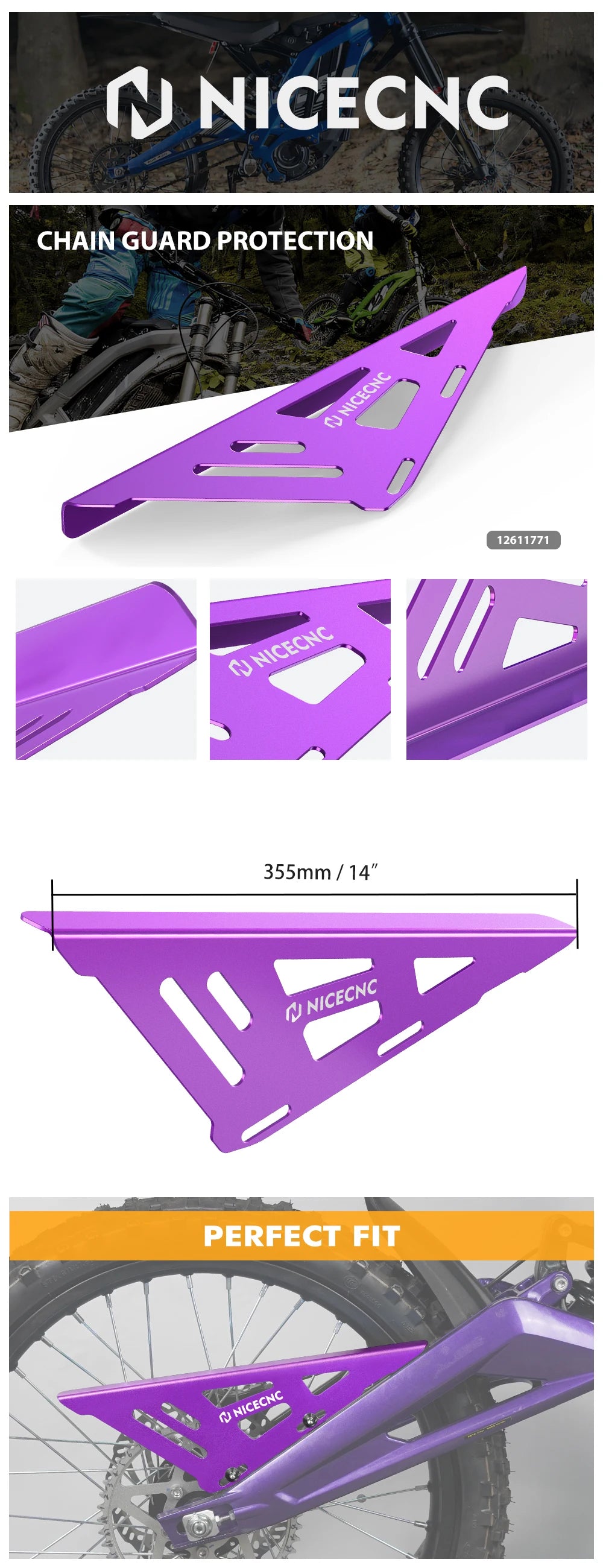 For Surron Light Bee X S L1E NICECNC Electric Dirt Bike 58T Rear Sprockets Chain Guard Cover Protector Kit For Segway X160 X260 RISE DEFENSE SYSTEMS.AI PRODUCTS