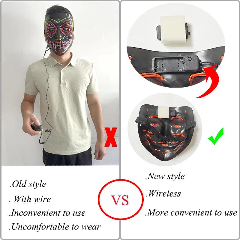 Wireless Horror Luminous Glowing Mask Full Face LED Light Purge Mask mascara Halloween Cosplay Party Mask Festival Costume Decor RISE DEFENSE SYSTEMS.AI PRODUCTS