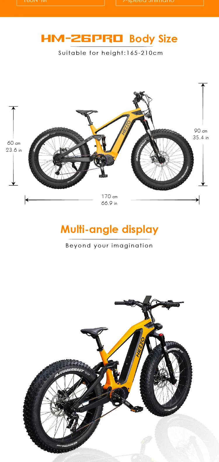 HEZZO 52V 1000W 21Ah Carbon Fiber Electric Bicycle BAFANG Middrive Ebike, 26x4.5 