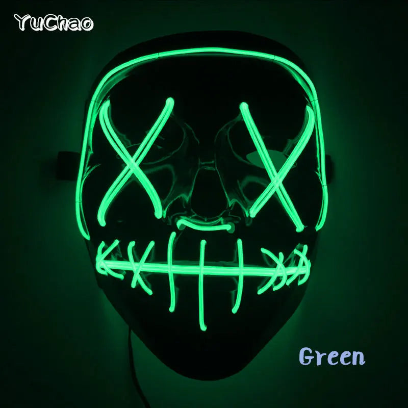 Halloween Film Theme Light Up Glowing Scary Mask LED Luminous Horror Purge Mask Cosplay Bar Party Supplies Neon Full Face Mask RISE DEFENSE SYSTEMS.AI PRODUCTS