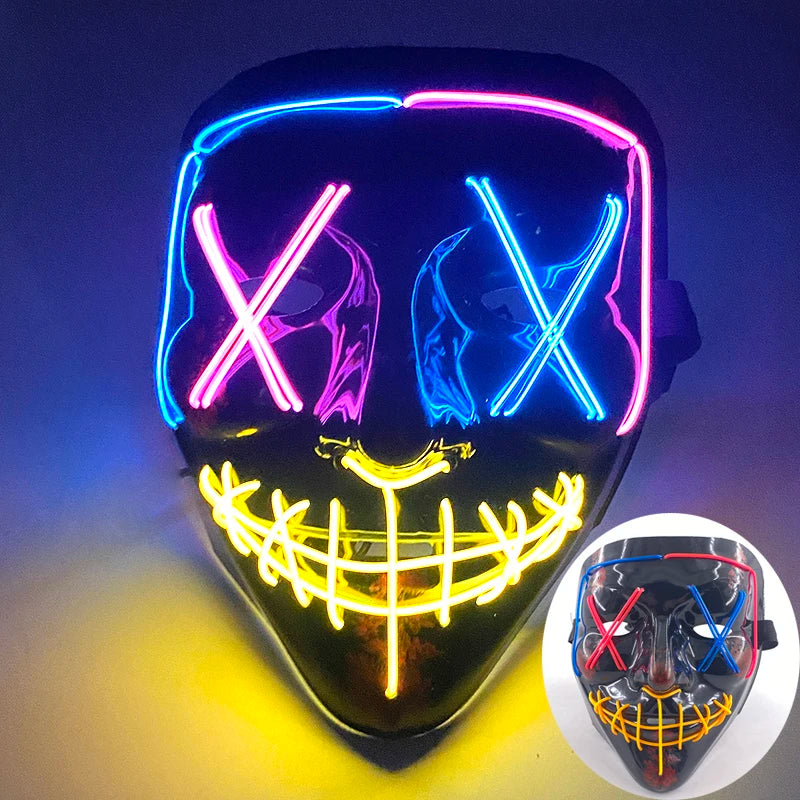 Wireless Scary Glowing Mask LED Luminous Purge Mask Halloween Horror Neon Light Up Cosplay Party Mask Fstival Costume Supplies RISE DEFENSE SYSTEMS.AI PRODUCTS