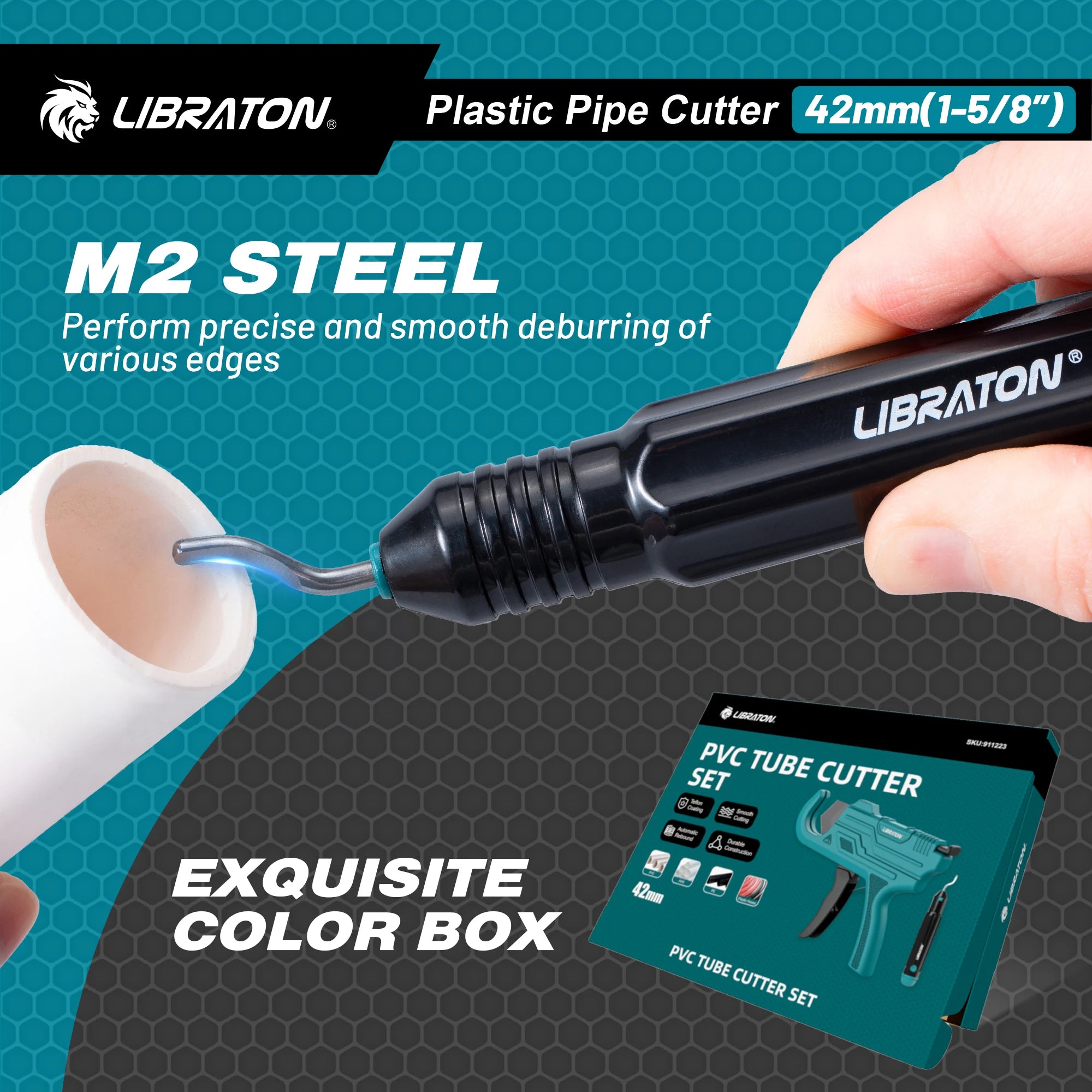 LIBRATON PVC Pipe Cutter, One-hand Operated Plastic Pipe Cutter with Deburring Tool, Up to 1-5/8