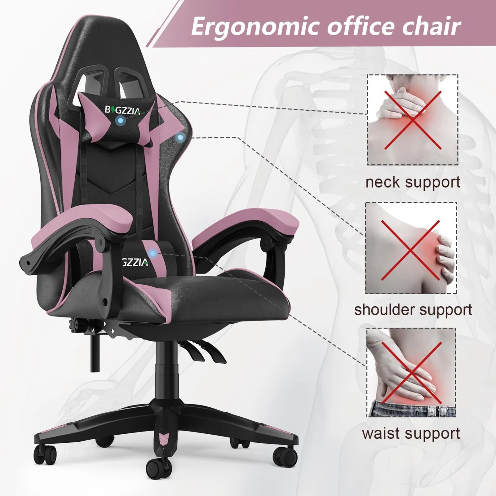 Gaming Chair Office Chair Ergonomic PU Leather Computer Desk Chair with Headrest and Lumbar Support Game Chairs Racing Chair RISE DEFENSE SYSTEMS.AI PRODUCTS