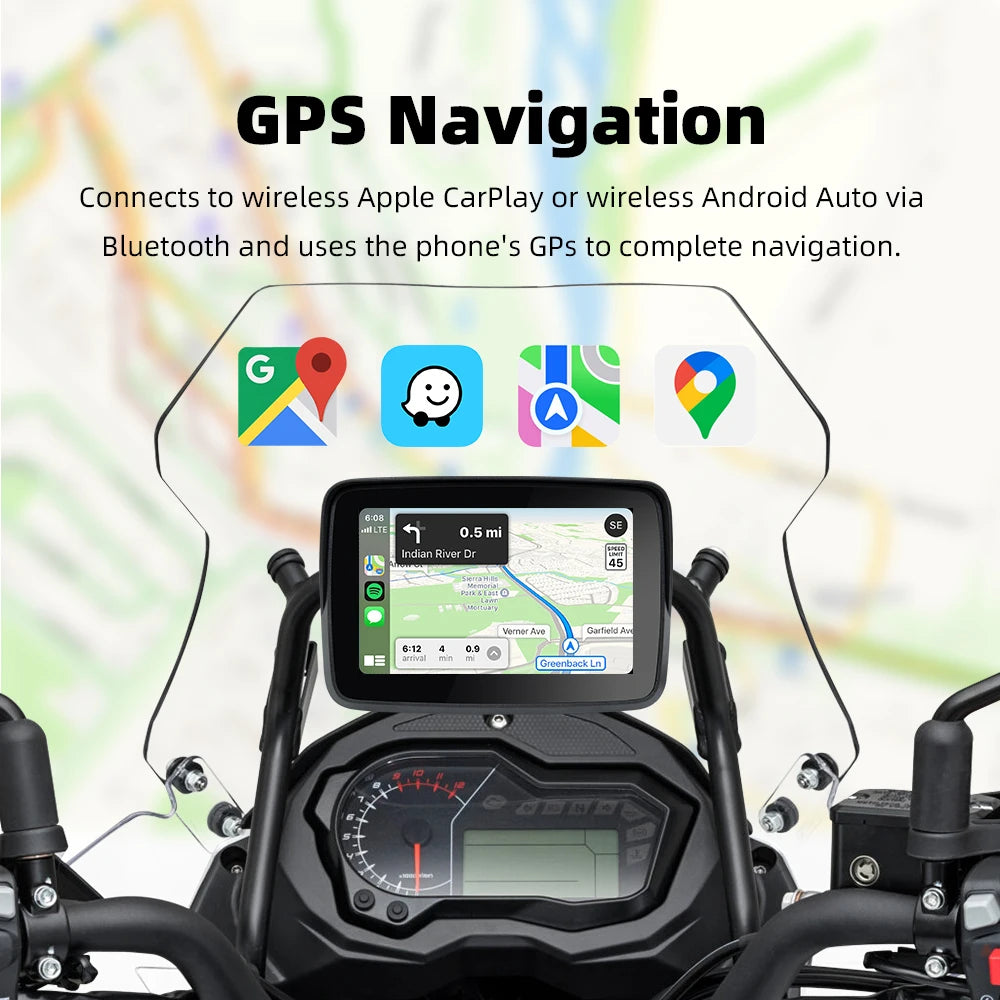 EKIY Motorcycle Navigation Apple CarPlay Display Screen Portable Motorcycle Wireless Android Auto Monitor Waterproof RISE DEFENSE SYSTEMS.AI PRODUCTS