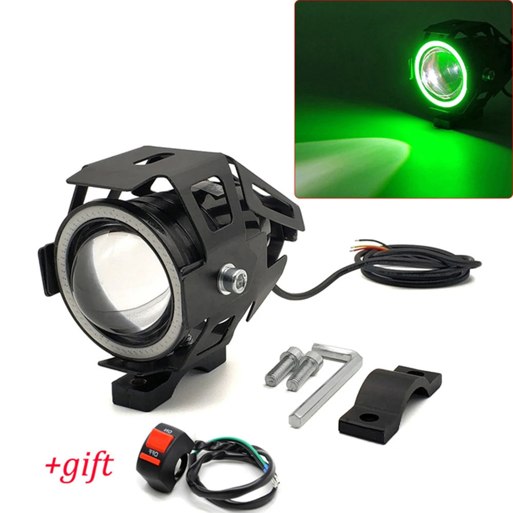 LED headlight for motorcycle Cree LED Angel Eyes DHO U7, strobe light for motorcycle with tube mount RISE DEFENSE SYSTEMS.AI PRODUCTS