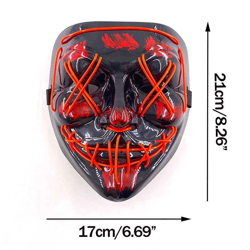 Wireless Neon LED Purge Mask Glow in The Dark Cosplay Horror Mask Halloween Masquerade Party Masks Glowing Funny Dress Up RISE DEFENSE SYSTEMS.AI PRODUCTS