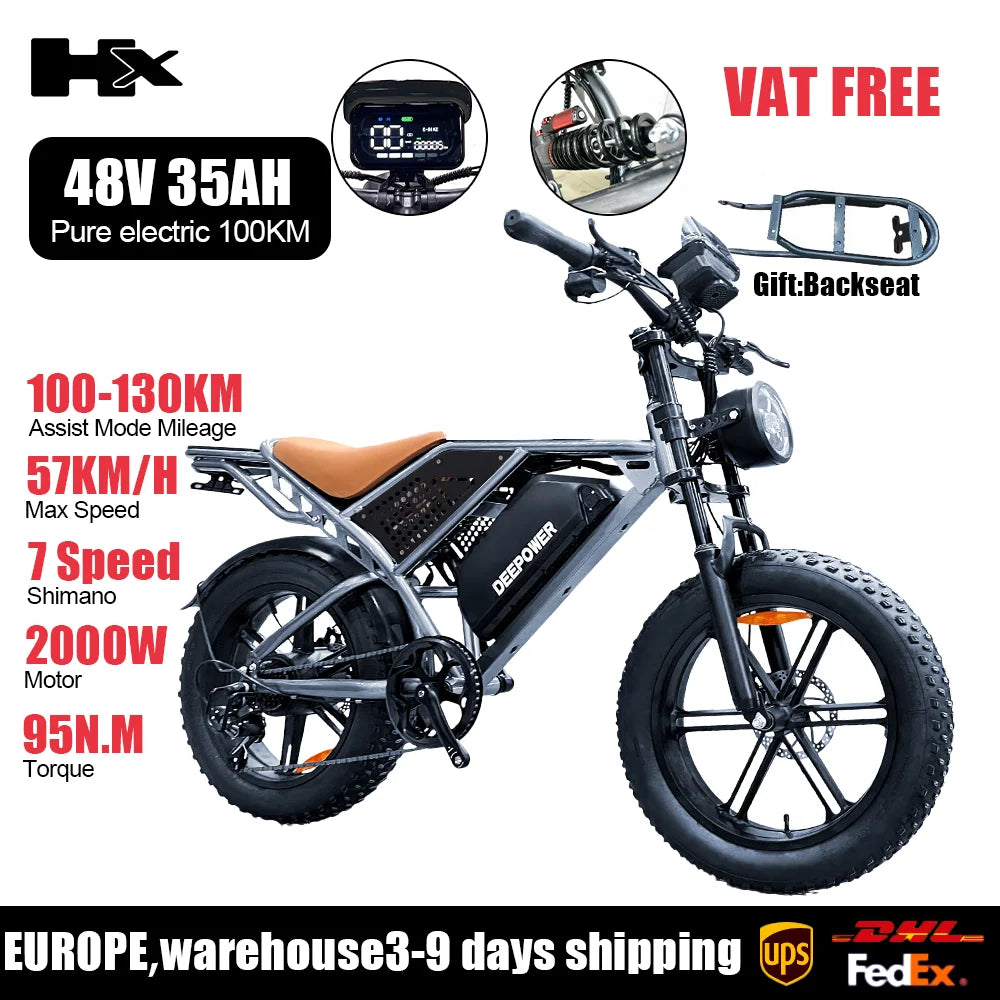 HX Q20PRO 2000W Adults Electric Bike Bicycle 48V 55AH 20 Inch Fat Tire electric bikes ebike Mountain Oil Brake 2000W Ebikes RISE DEFENSE SYSTEMS.AI PRODUCTS