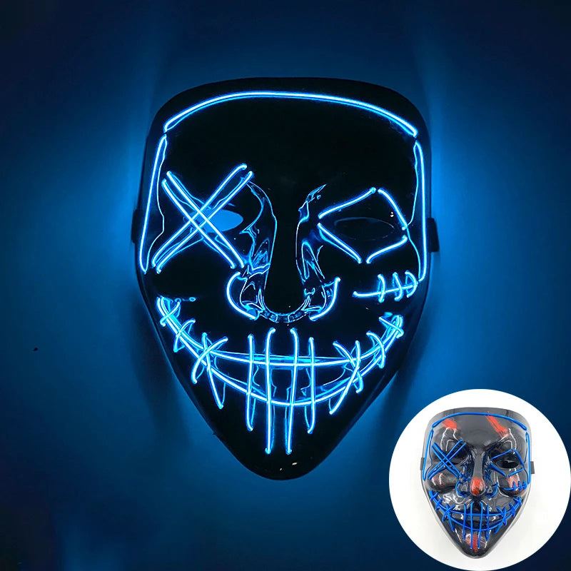 Wireless Scary Glowing Mask LED Luminous Purge Mask Halloween Horror Neon Light Up Cosplay Party Mask Fstival Costume Supplies RISE DEFENSE SYSTEMS.AI PRODUCTS