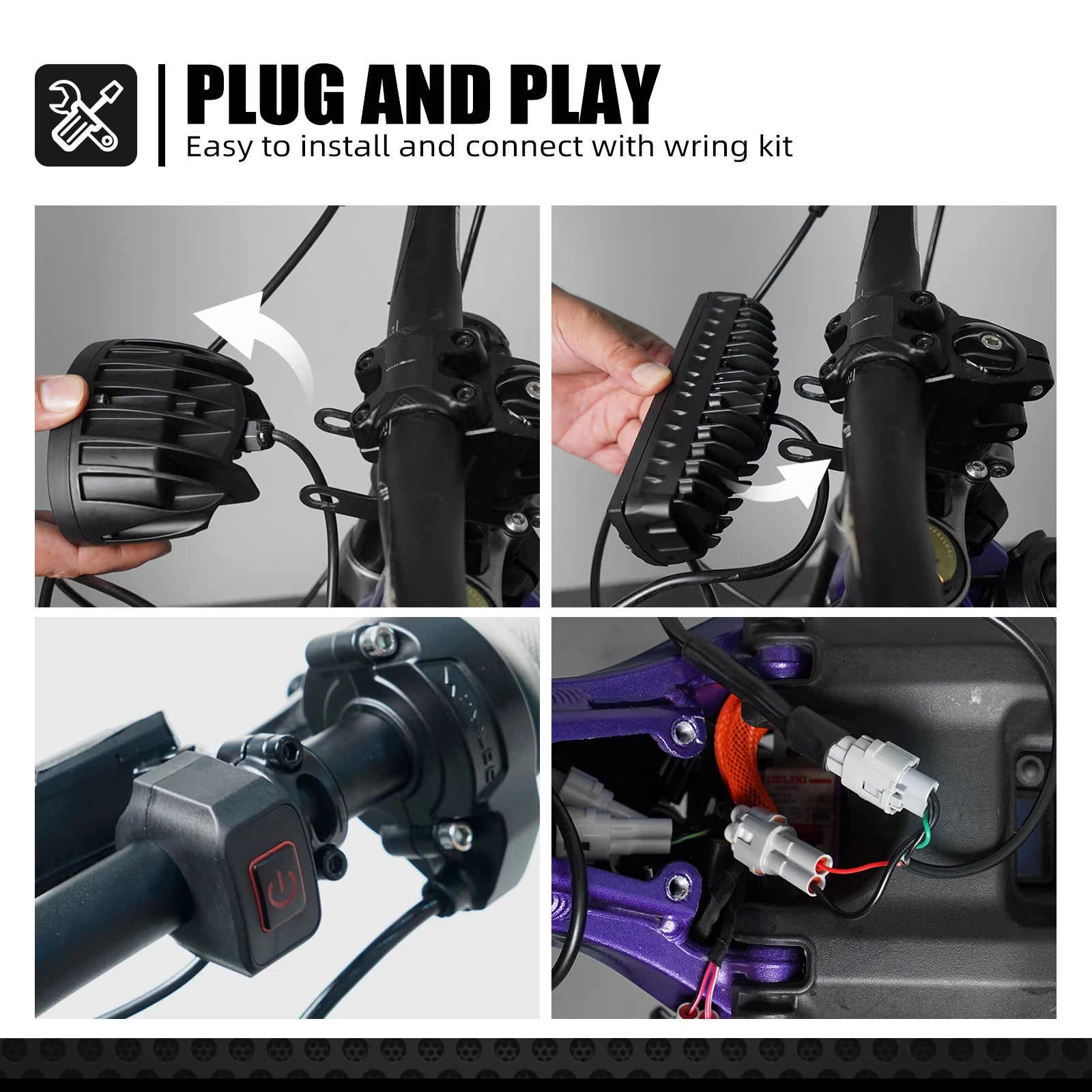 For Surron Light Bee X Plug & Play LED Headlight Light Switch With Mount Bracket For Sur-Ron Light Bee X S L1E Segway X 160 X260 RISE DEFENSE SYSTEMS.AI PRODUCTS