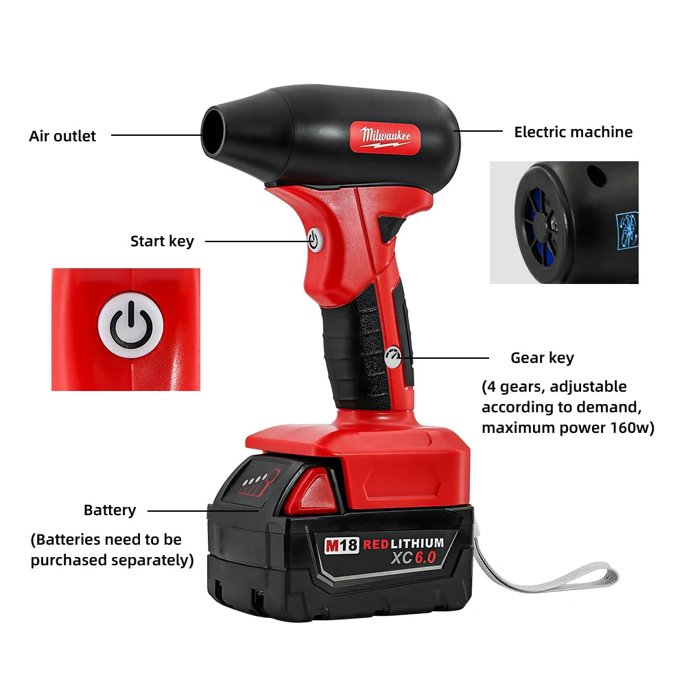 Milwaukee Mini Turbo Jet Fan Electric Air Duster Adjustable wind speed Turbo Violent Blower Rechargeable with Light Car Cleaning RISE DEFENSE SYSTEMS.AI PRODUCTS