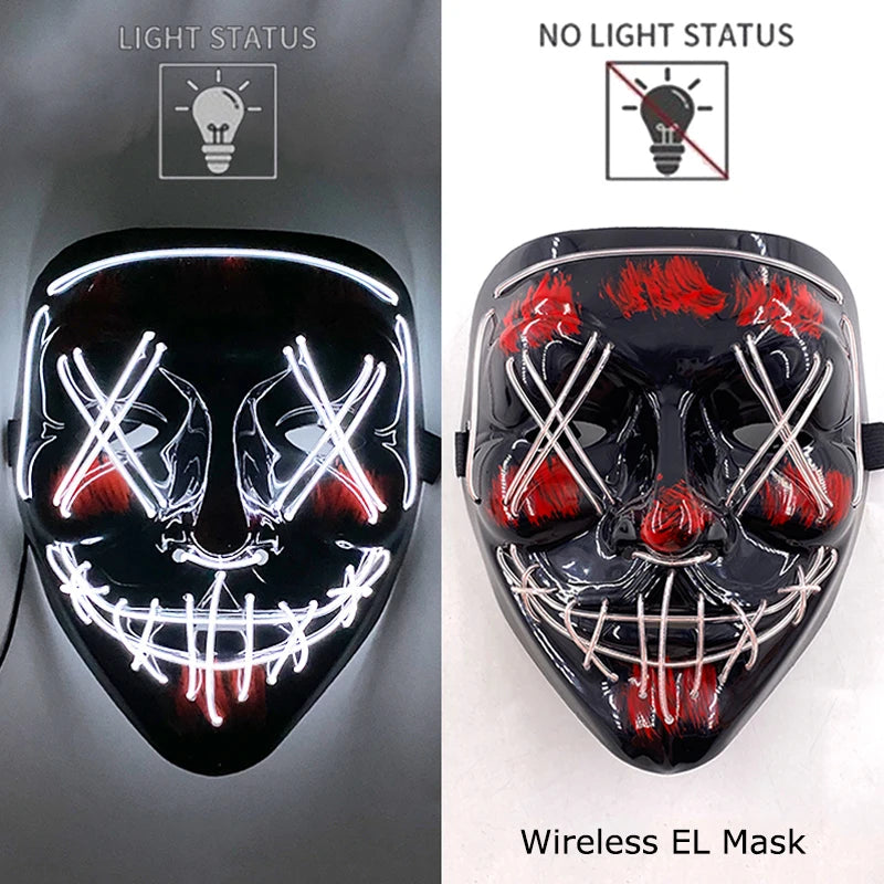 Wireless Neon LED Purge Mask Glow in The Dark Cosplay Horror Mask Halloween Masquerade Party Masks Glowing Funny Dress Up RISE DEFENSE SYSTEMS.AI PRODUCTS