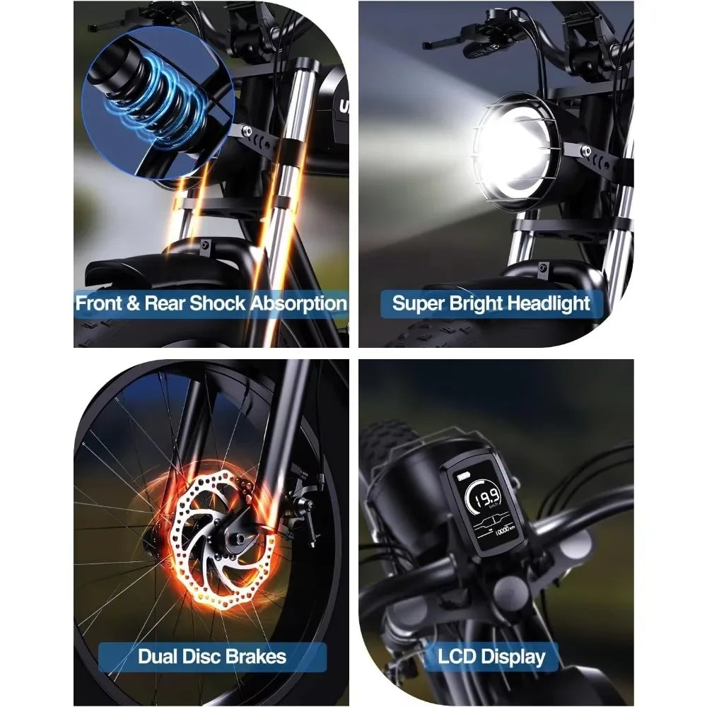 Electric Bike for Adults,1500W 30MPH,Max 75Miles Electric Motorcycle 20" Fat Tire Dirt Bike, 7-Speed E-Bike Dual Shock Absorber RISE DEFENSE SYSTEMS.AI PRODUCTS