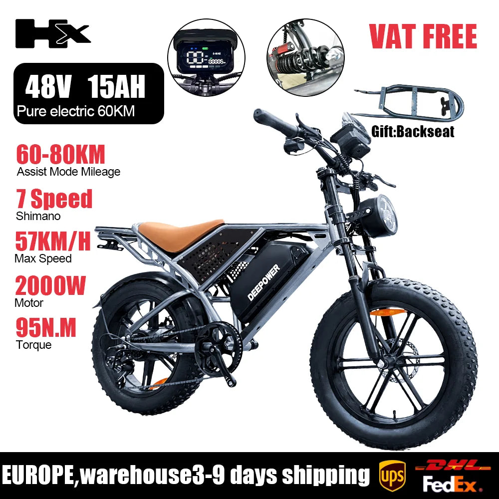 HX Q20PRO 2000W Adults Electric Bike Bicycle 48V 55AH 20 Inch Fat Tire electric bikes ebike Mountain Oil Brake 2000W Ebikes RISE DEFENSE SYSTEMS.AI PRODUCTS