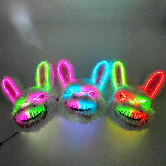 New Design Glowing Bloody Rabbit Mask Led Neon Cosplay Bear  Mask Halloween Horror Carnival Masquerade costume Decoration Props RISE DEFENSE SYSTEMS.AI PRODUCTS