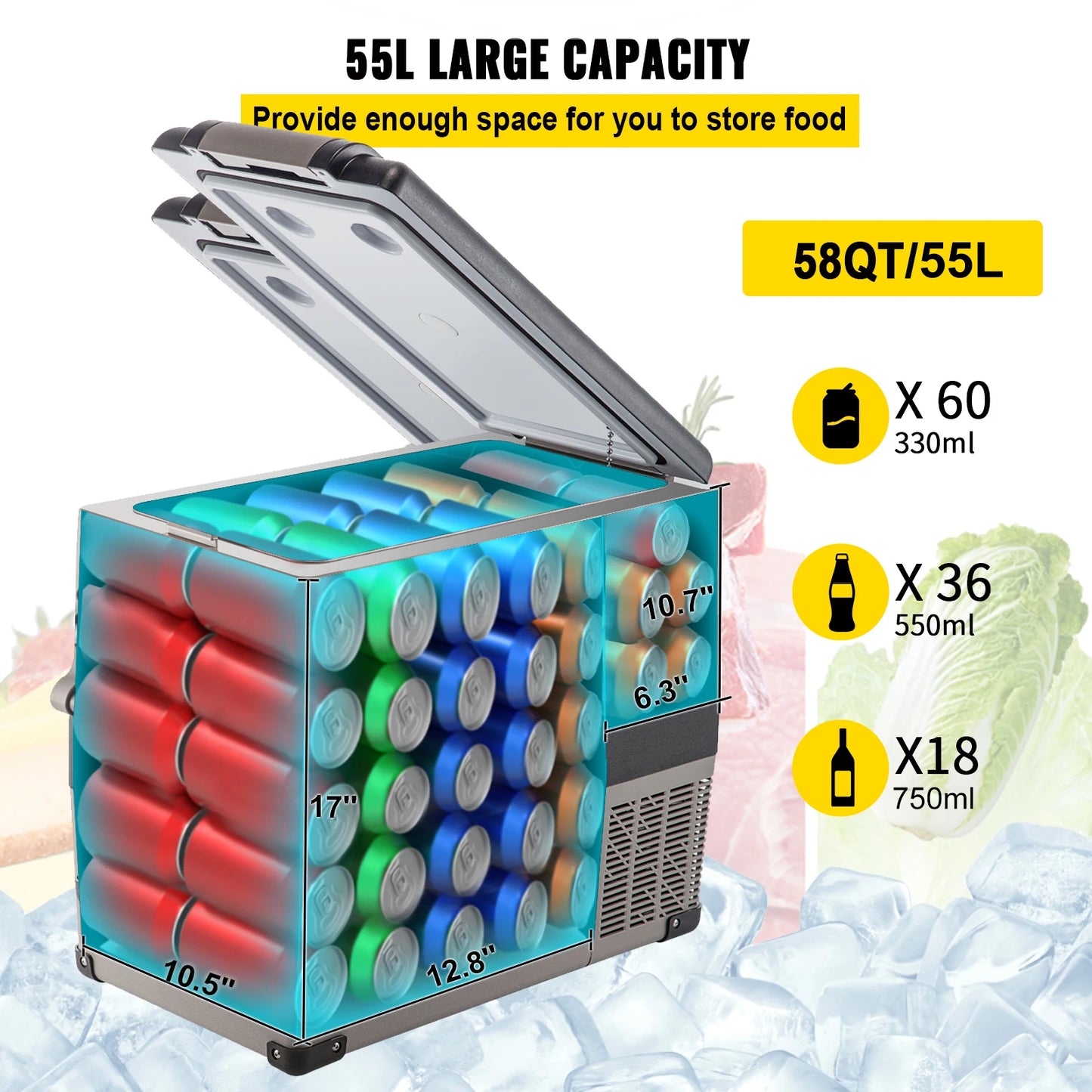 VEVOR 55L Car Refrigerator Mini Fridge Freezer Portable Compressor Cooler 12/24V DC 110-240V Ice Box for Camping RISE DEFENSE SYSTEMS.AI PRODUCTS