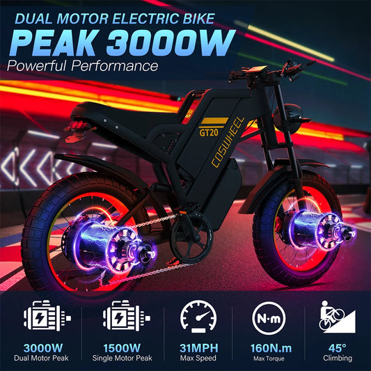 Coswheel GT20 Pro 1500/3000W Electric bike 48V 25ah/40AH Mountain bikes Electric Off Road Bike Fat Tires Motorcycle Ebike RISE DEFENSE SYSTEMS.AI PRODUCTS