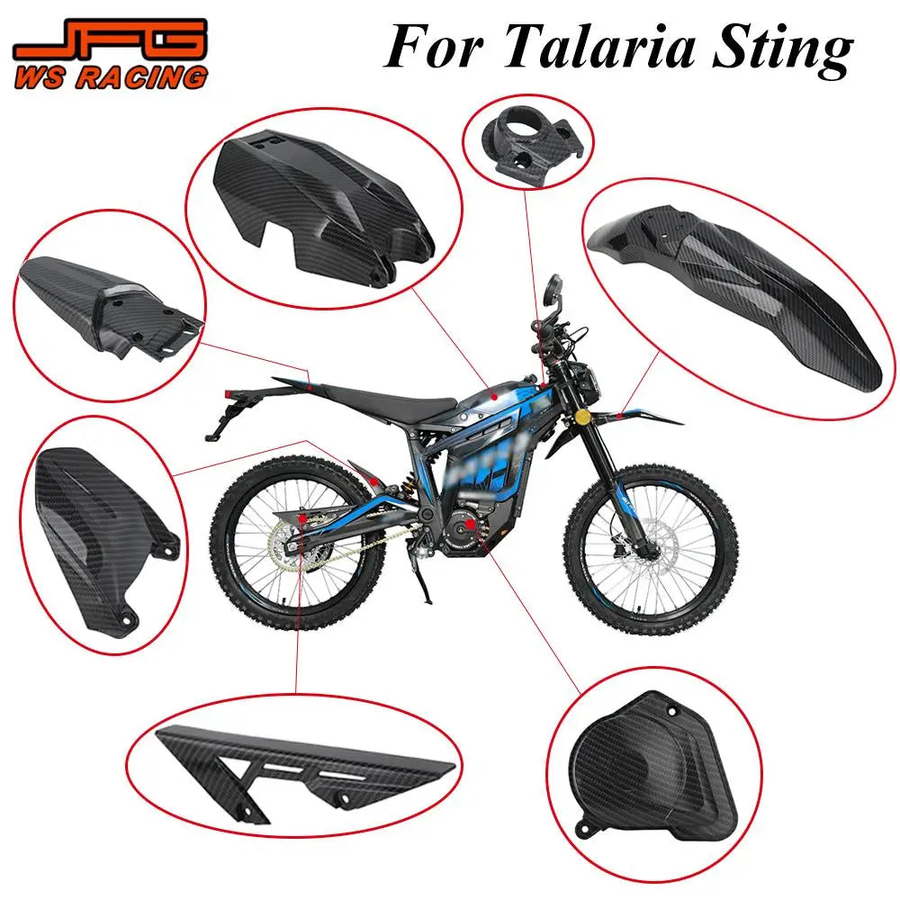 For Talaria Sting Mudguard Cover Kit Carbon Fiber Pattern Upgrade Accessories Battery Chain Engine Cover Set For Talaria MX3 MX4 RISE DEFENSE SYSTEMS.AI PRODUCTS