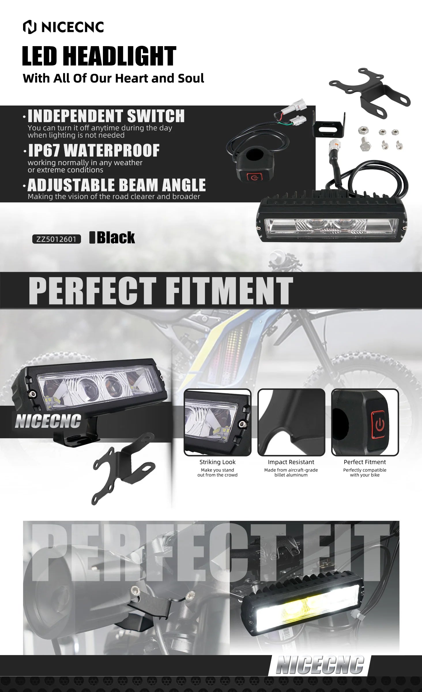 For Surron Light Bee X Plug & Play LED Headlight Light Switch With Mount Bracket For Sur-Ron Light Bee X S L1E Segway X 160 X260 RISE DEFENSE SYSTEMS.AI PRODUCTS