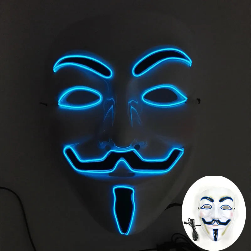2024 Hot LED Hacker V Vendetta Mask Adults Luminous LED Light Up Mask For Glow Party Costume Accessories Halloween Mask Décor RISE DEFENSE SYSTEMS.AI PRODUCTS