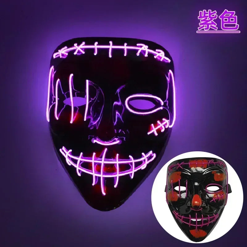 Wireless Halloween Neon LED Purge Mask Masque Masquerade Party Masks Light Grow in the Dark Horror Mask Glowing Masker RISE DEFENSE SYSTEMS.AI PRODUCTS