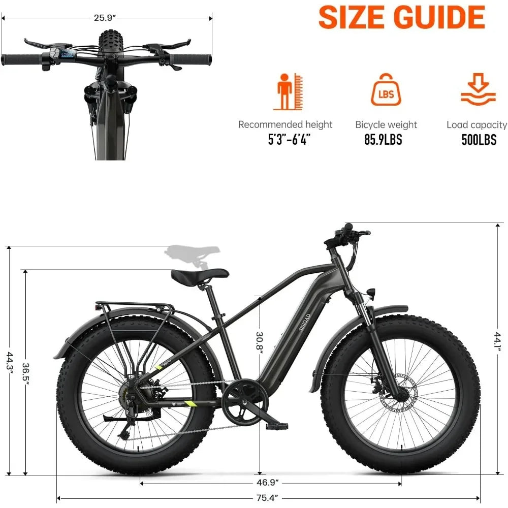 Electric Bike for Adults, Fat Tire,26" All-terrain Bicycle, Peak 1400W Motor, 50Miles Range and 32MPH Top Speed,7-Speed Ebike RISE DEFENSE SYSTEMS.AI PRODUCTS