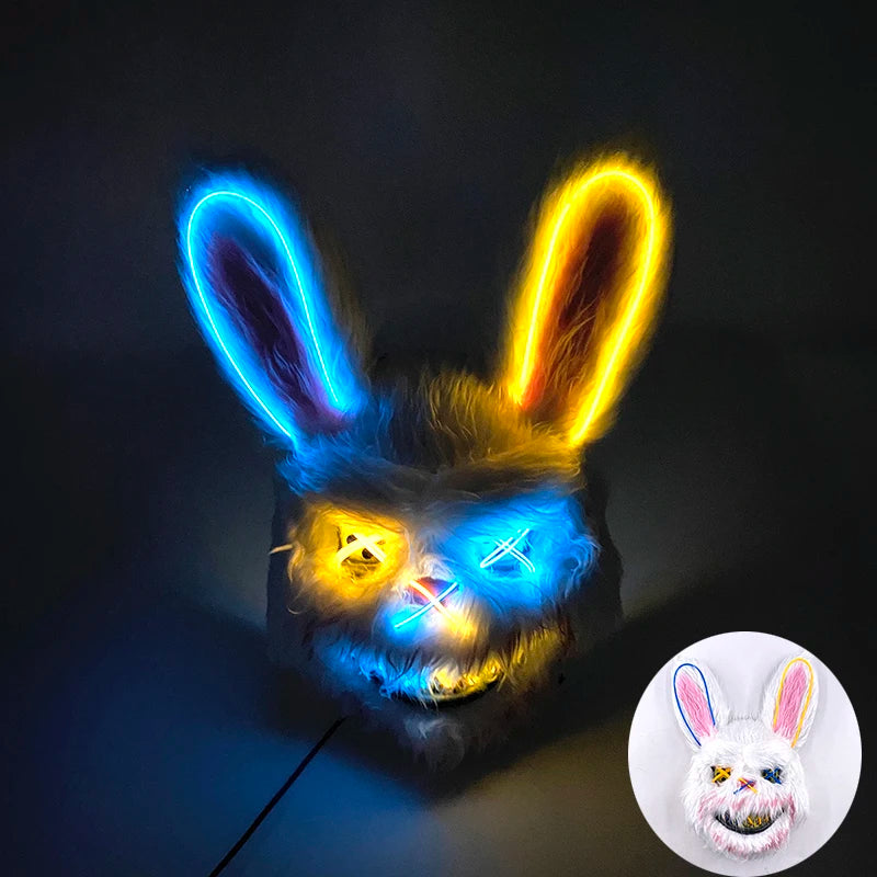 Halloween luminous Scary Bunny Mask LED light up Bloody Bunny Mask Creepy Masks With Ears for Girl boy Halloween Cosplay costume RISE DEFENSE SYSTEMS.AI PRODUCTS