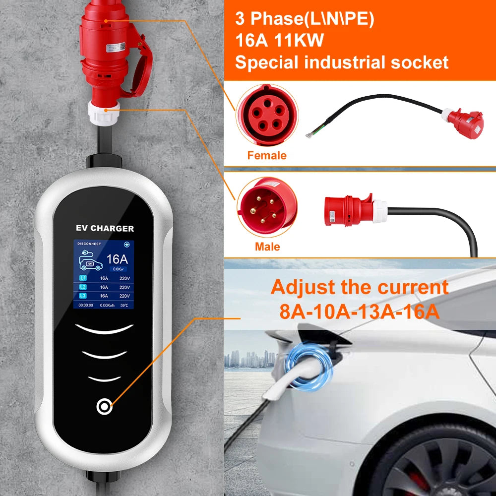 IPENGEN Type 2 Portable EV Charger 7KW 32A 11KW 16A Wallbox EVSE Fast Charging Cable CEE Plug for Electric Vehicle Cars RISE DEFENSE SYSTEMS.AI PRODUCTS