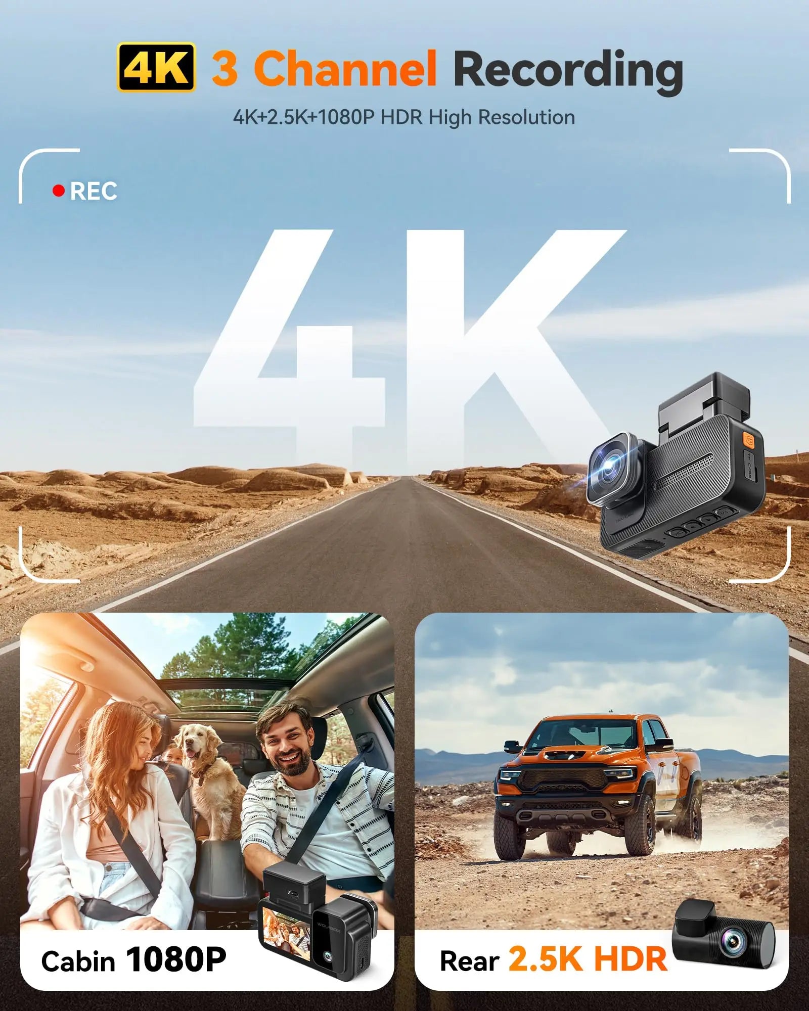 WOLFBOX X5 3 Channel 4K Dash Cam STARVIS 2 IMX678 4K+2.5K Front and Rear Inside Triple Car Camera 5.8GHz WiFi Mirror Car DVR RISE DEFENSE SYSTEMS.AI PRODUCTS