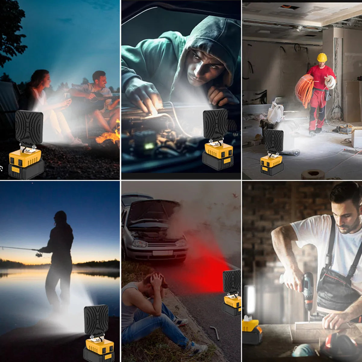 Fit For DeWALT 20V 18V Battery 4/8Inch LED Work Light Portable Spotlights Cordless Outdoor  Fishing Handheld Emergency Tool RISE DEFENSE SYSTEMS.AI PRODUCTS