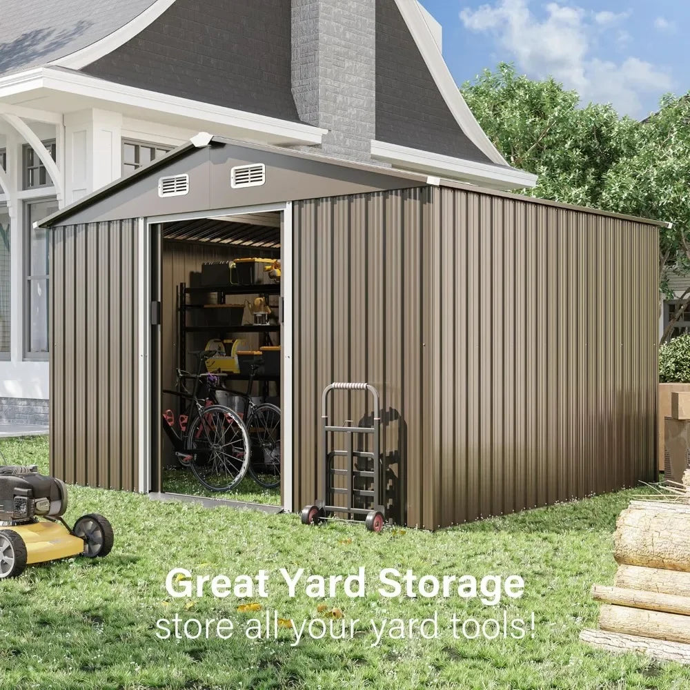 Lockable Door Metal Tool Shed with Sliding Door and Air Vents, Storage House for Gardening Tools, Metal Storage Shed for Garden RISE DEFENSE SYSTEMS.AI PRODUCTS