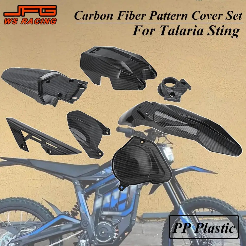 For Talaria Sting Mudguard Cover Kit Carbon Fiber Pattern Upgrade Accessories Battery Chain Engine Cover Set For Talaria MX3 MX4 RISE DEFENSE SYSTEMS.AI PRODUCTS