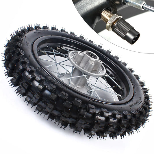 80/100-12 Rear Tire Wheel Rim Tube with Sprocket Brake Disc Rotor For Dirt Pit Bike 70/110/125/140CC RISE DEFENSE SYSTEMS.AI PRODUCTS