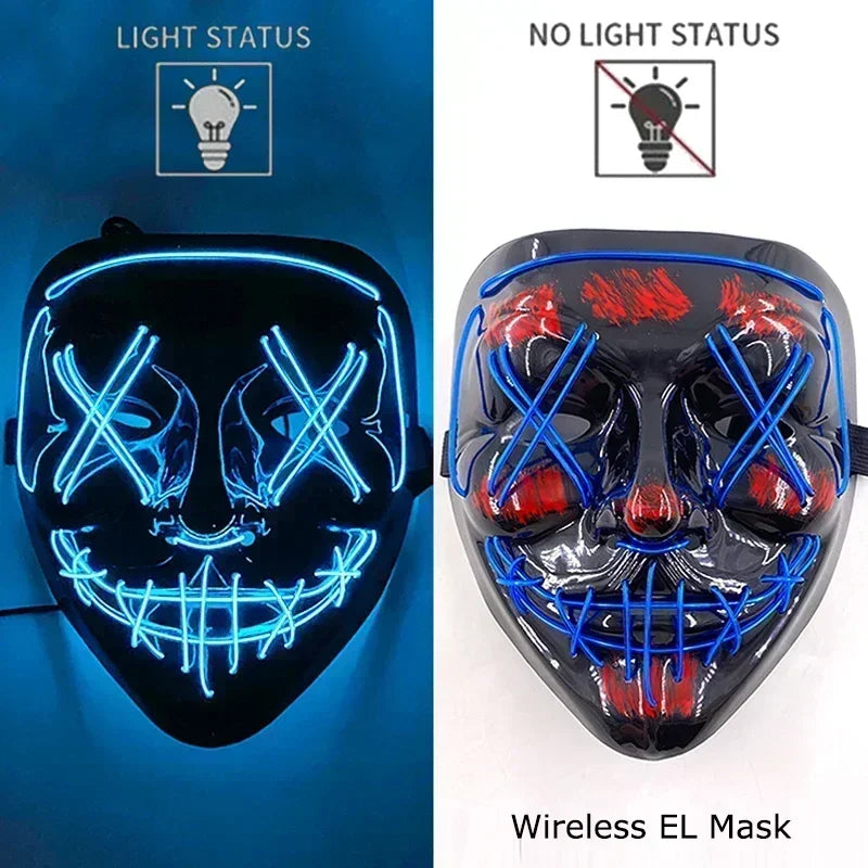 Wireless Halloween Neon LED Purge Mask Masque Masquerade Party Masks Light Grow in the Dark Horror Mask Glowing Masker RISE DEFENSE SYSTEMS.AI PRODUCTS