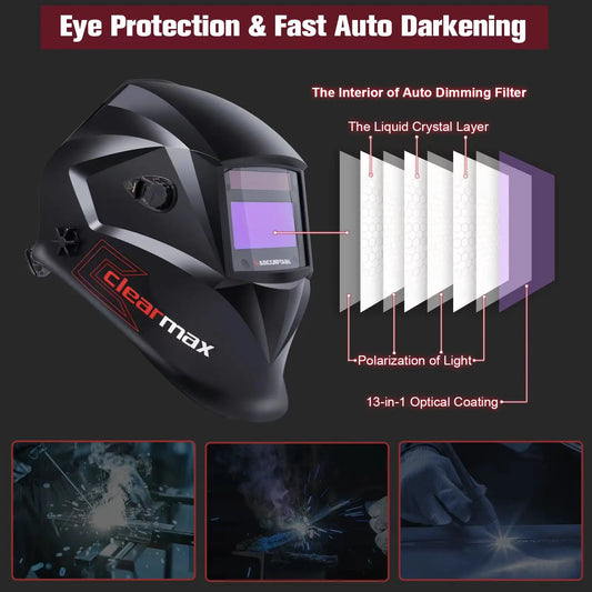 ARCCAPTAIN Welding Helmet Welder Mask Chameleon Large View True Color Solar Power Auto Darkening Welding For Arc Weld Grind Cut RISE DEFENSE SYSTEMS.AI PRODUCTS