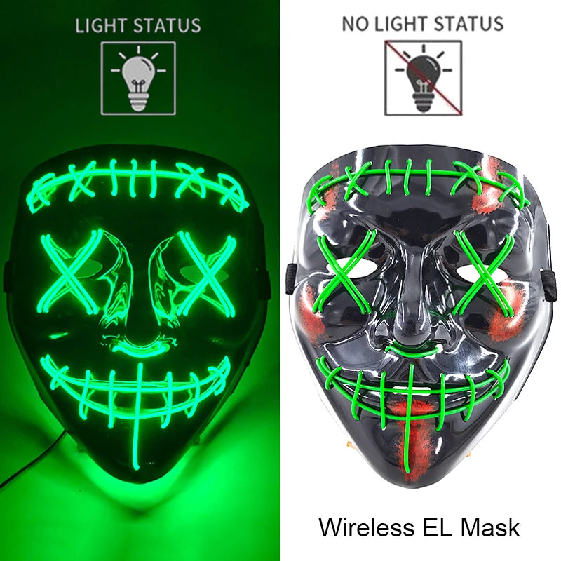 Wireless Neon LED Purge Mask Glow in The Dark Cosplay Horror Mask Halloween Masquerade Party Masks Glowing Funny Dress Up RISE DEFENSE SYSTEMS.AI PRODUCTS