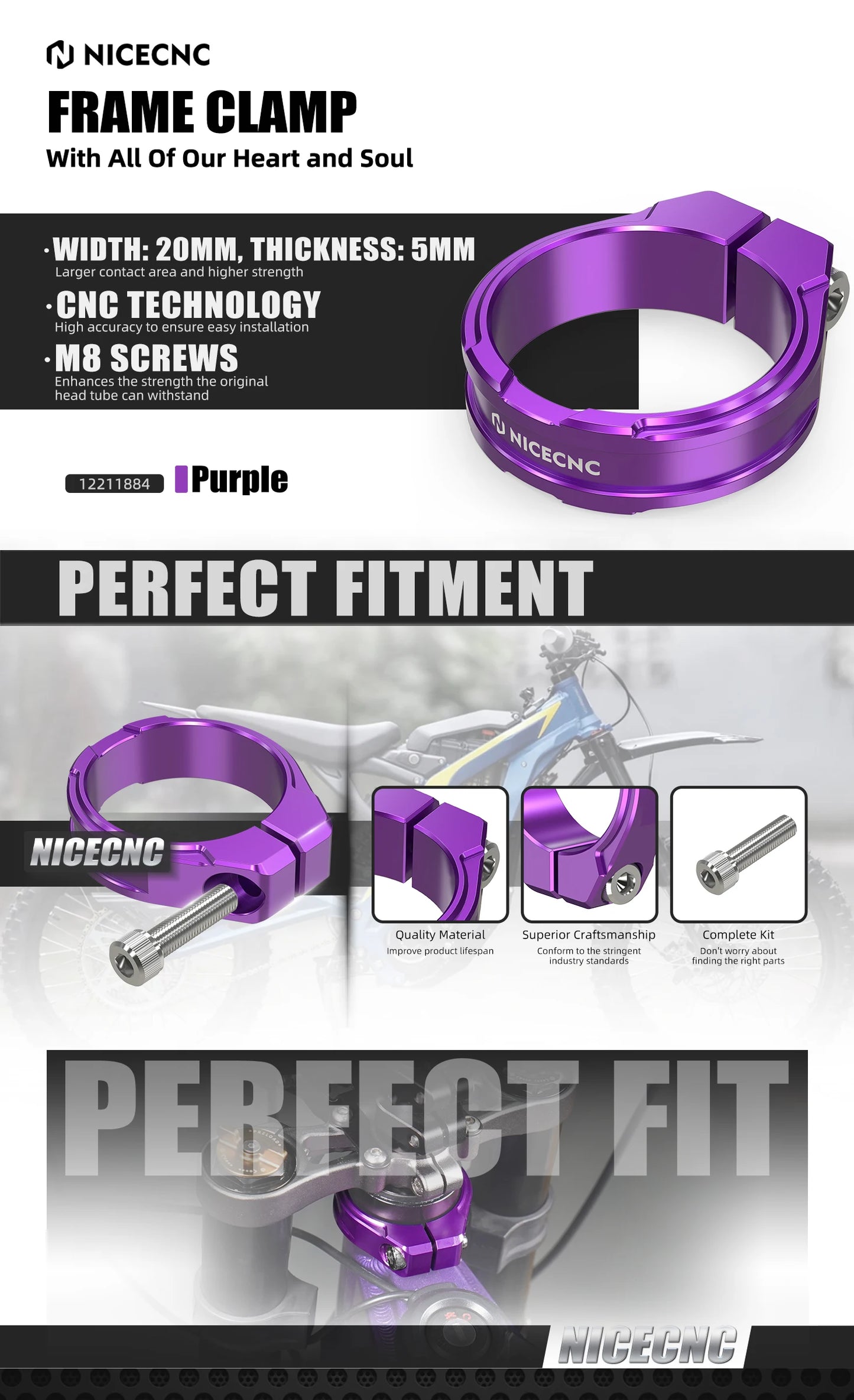 NICECNC For Surron Light Bee X S L1E Segway X160 X260 Electric Dirt Bike Reinforced Head Tube Frame Brace Aluminum Frame Clamp RISE DEFENSE SYSTEMS.AI PRODUCTS