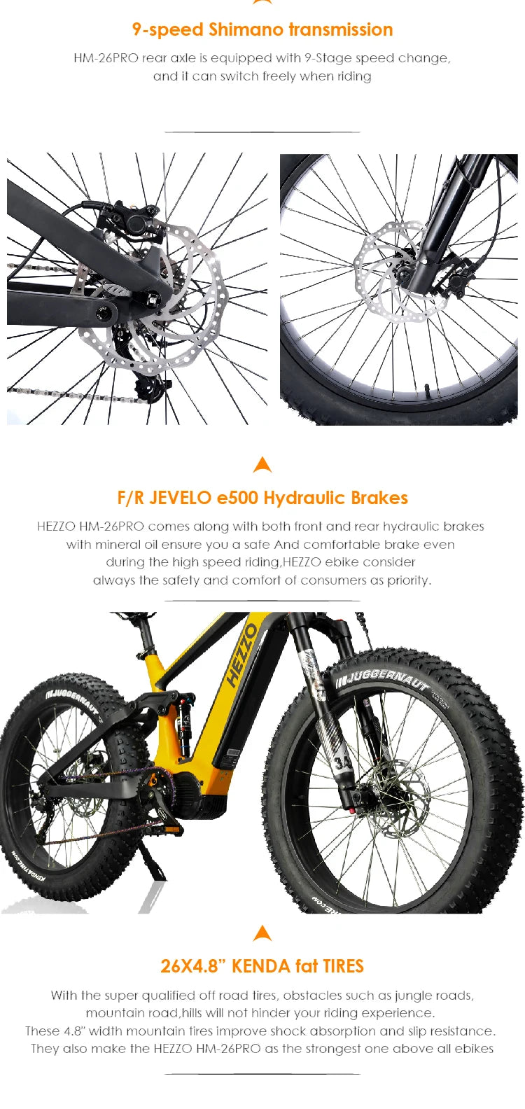 HEZZO 52V 1000W 21Ah Carbon Fiber Electric Bicycle BAFANG Middrive Ebike, 26x4.5 