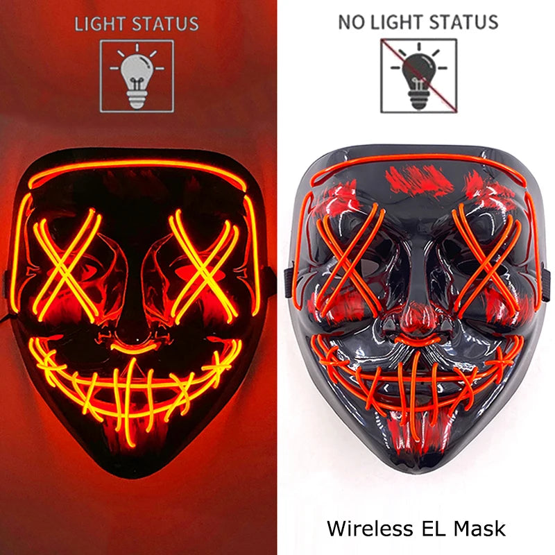 Wireless Neon LED Purge Mask Glow in The Dark Cosplay Horror Mask Halloween Masquerade Party Masks Glowing Funny Dress Up RISE DEFENSE SYSTEMS.AI PRODUCTS