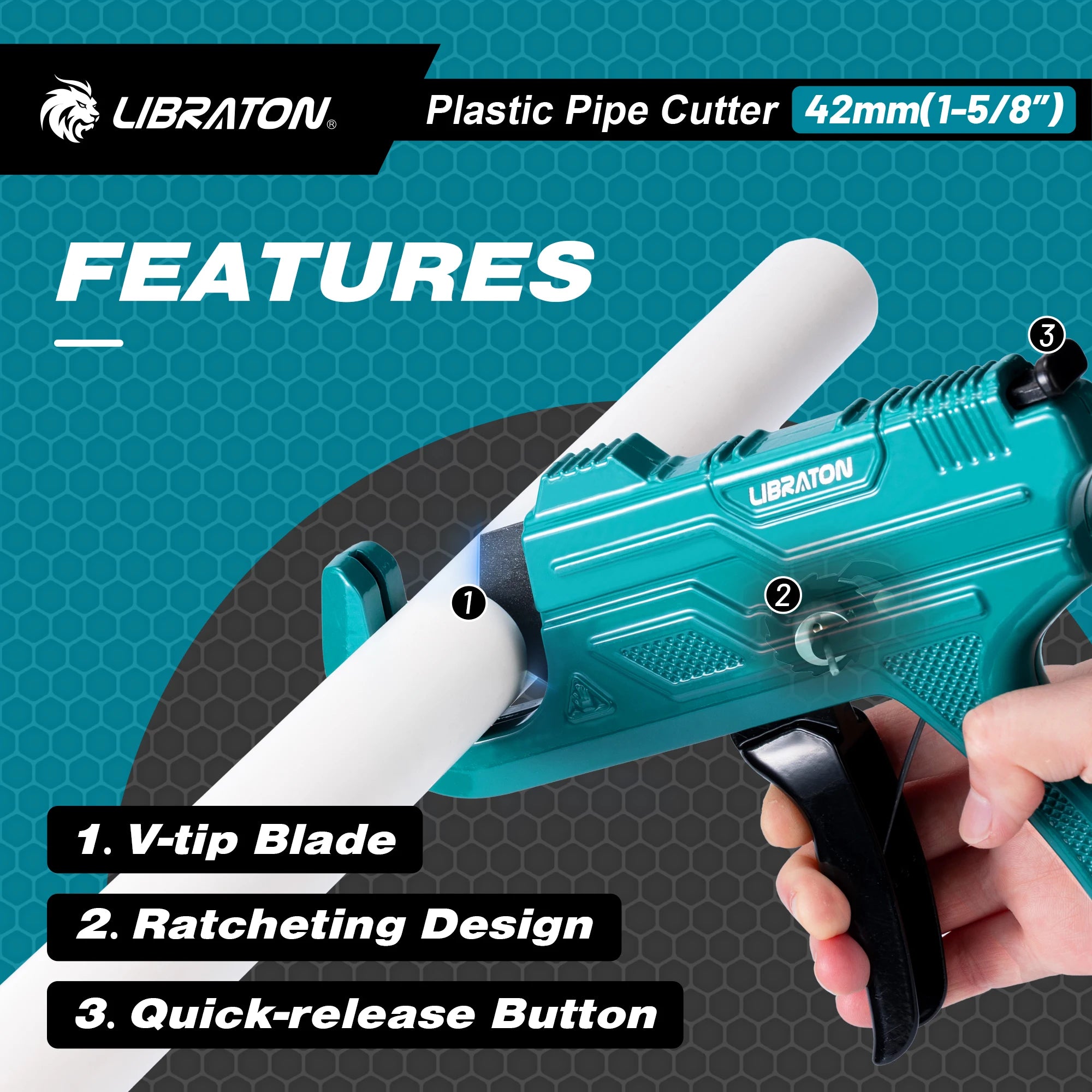 LIBRATON PVC Pipe Cutter, One-hand Operated Plastic Pipe Cutter with Deburring Tool, Up to 1-5/8