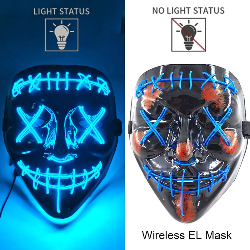 Wireless Neon LED Purge Mask Glow in The Dark Cosplay Horror Mask Halloween Masquerade Party Masks Glowing Funny Dress Up RISE DEFENSE SYSTEMS.AI PRODUCTS