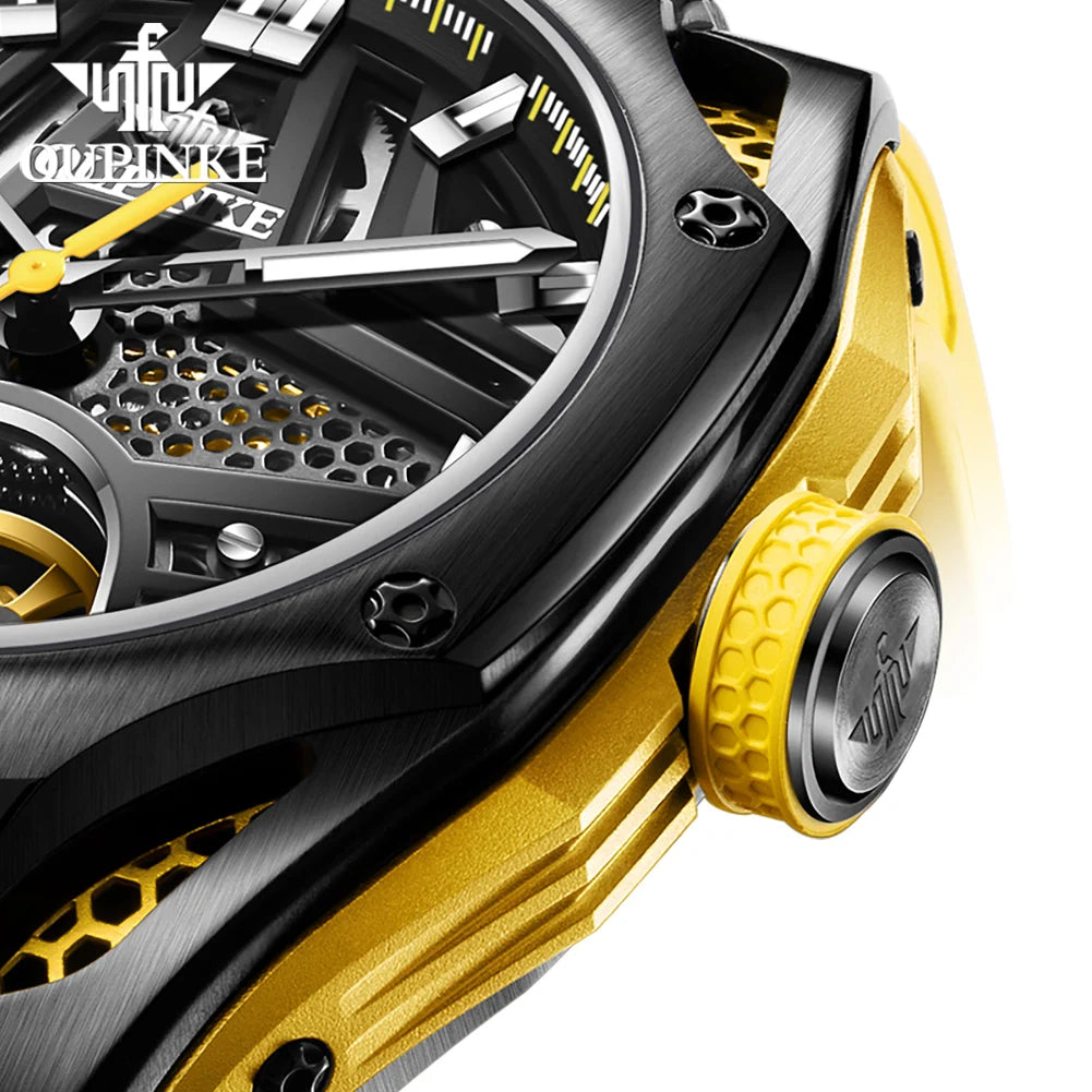 OUPINKE 9003 Hollow Automatic Mechanical Watch For Men Skeleton Flywheel Sport Men's Watches Silicone Strap Original Hand Clock RISE DEFENSE SYSTEMS.AI PRODUCTS