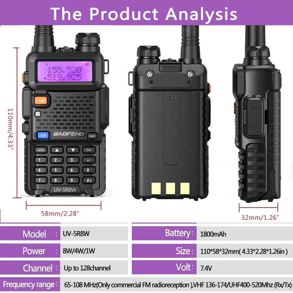 Baofeng Walkie Talkie UV 5R 5W 8W Dual Band Ham Two Way Radio Vhf Uhf FM Radio Handheld Transceiver Hunting 16KM RISE DEFENSE SYSTEMS.AI PRODUCTS