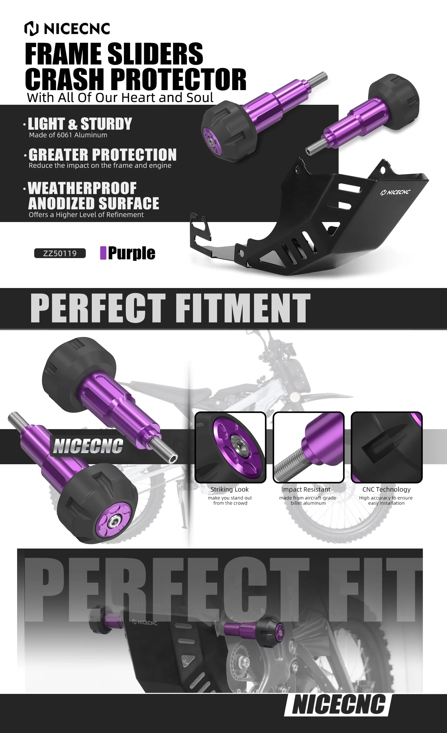 For Surron Light Bee X S L1E NICECNC Electric Dirt Bike Engine Chassis Guard Cover Frame Slider Crash Falling Protection Pad Kit RISE DEFENSE SYSTEMS.AI PRODUCTS