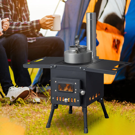 57.5*31*37cm black wrought iron panel with chimney camping stove N001 RISE DEFENSE SYSTEMS.AI PRODUCTS