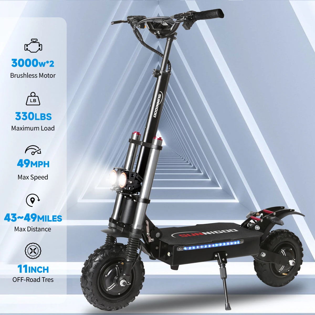 SUNNIGOO 50Mph Fast Electric Scooter for Adults Off Road Tire 6000W Powerful Dual Motor Hydraulic Suspension Electric Scooter RISE DEFENSE SYSTEMS.AI PRODUCTS