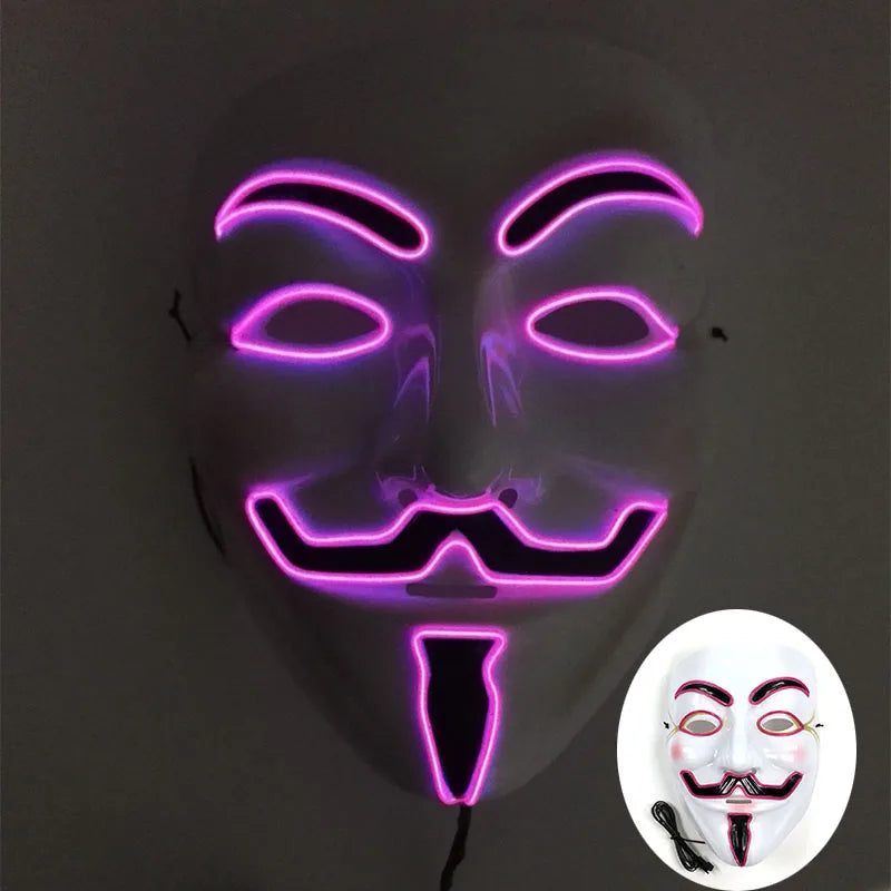 2024 Hot LED Hacker V Vendetta Mask Adults Luminous LED Light Up Mask For Glow Party Costume Accessories Halloween Mask Décor RISE DEFENSE SYSTEMS.AI PRODUCTS