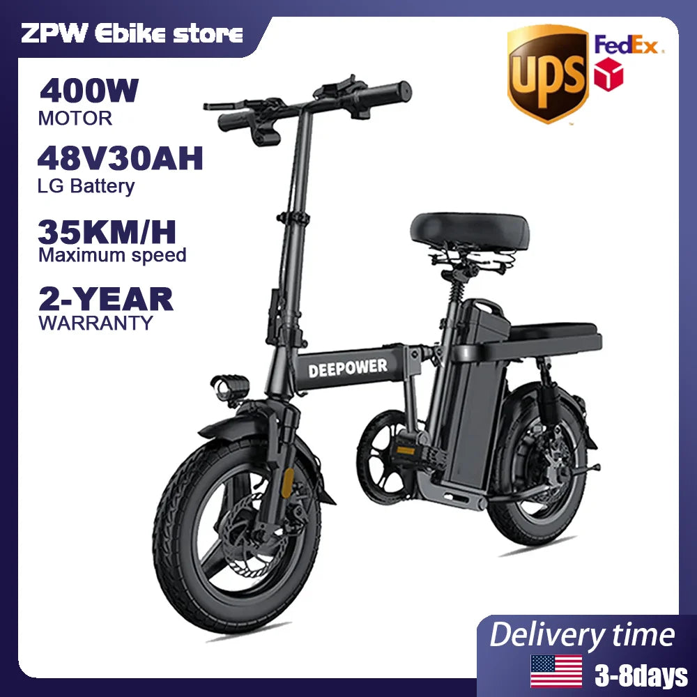 ZPW RS6 Electric bike 400W 48V 30AH Folding 14inch ebike Mini Adult electric bicycle Multi-Shock Absorption City Commuting ebike RISE DEFENSE SYSTEMS.AI PRODUCTS