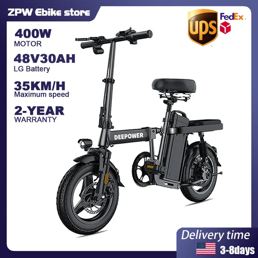 ZPW RS6 Electric bike 400W 48V 30AH Folding 14inch ebike Mini Adult electric bicycle Multi-Shock Absorption City Commuting ebike RISE DEFENSE SYSTEMS.AI PRODUCTS