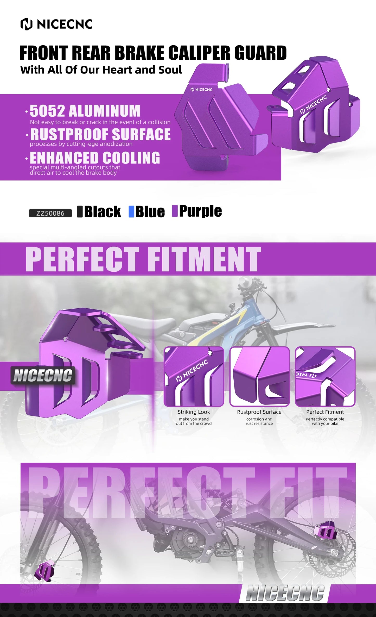 NICECNC For Surron Light Bee X S L1E Segway X160 X260 Surron Electric Dirt Bike Front Rear Brake Caliper Guard Cover Protector RISE DEFENSE SYSTEMS.AI PRODUCTS