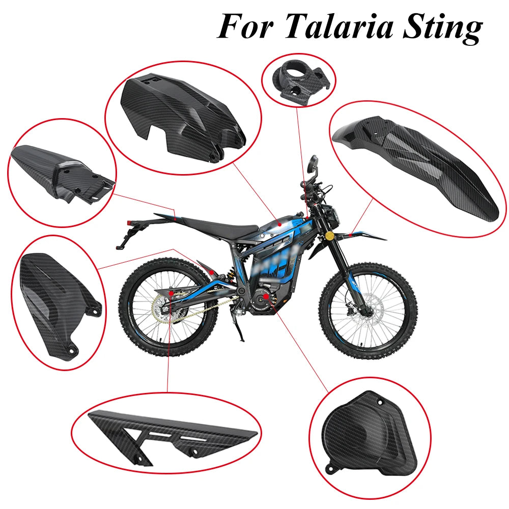 For Talaria Sting Mudguard Cover Kit Carbon Fiber Pattern Upgrade Accessories Battery Chain Engine Cover Set For Talaria MX3 MX4 RISE DEFENSE SYSTEMS.AI PRODUCTS
